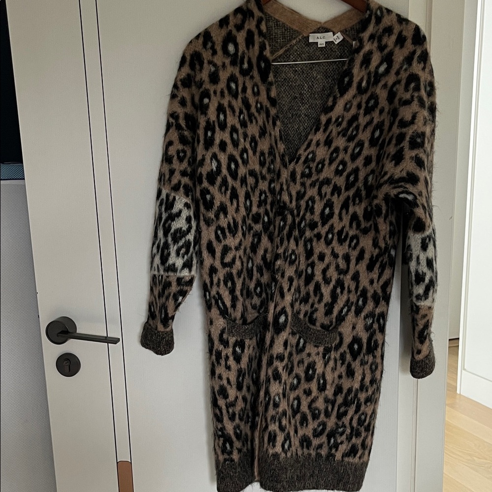 A.L.C. Leopard Print Cardigan in Brown and Black